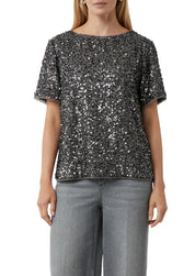 Paillettenbluse mit U-Boot-Ausschntt - 95L9-GREY/BLACK - Silber