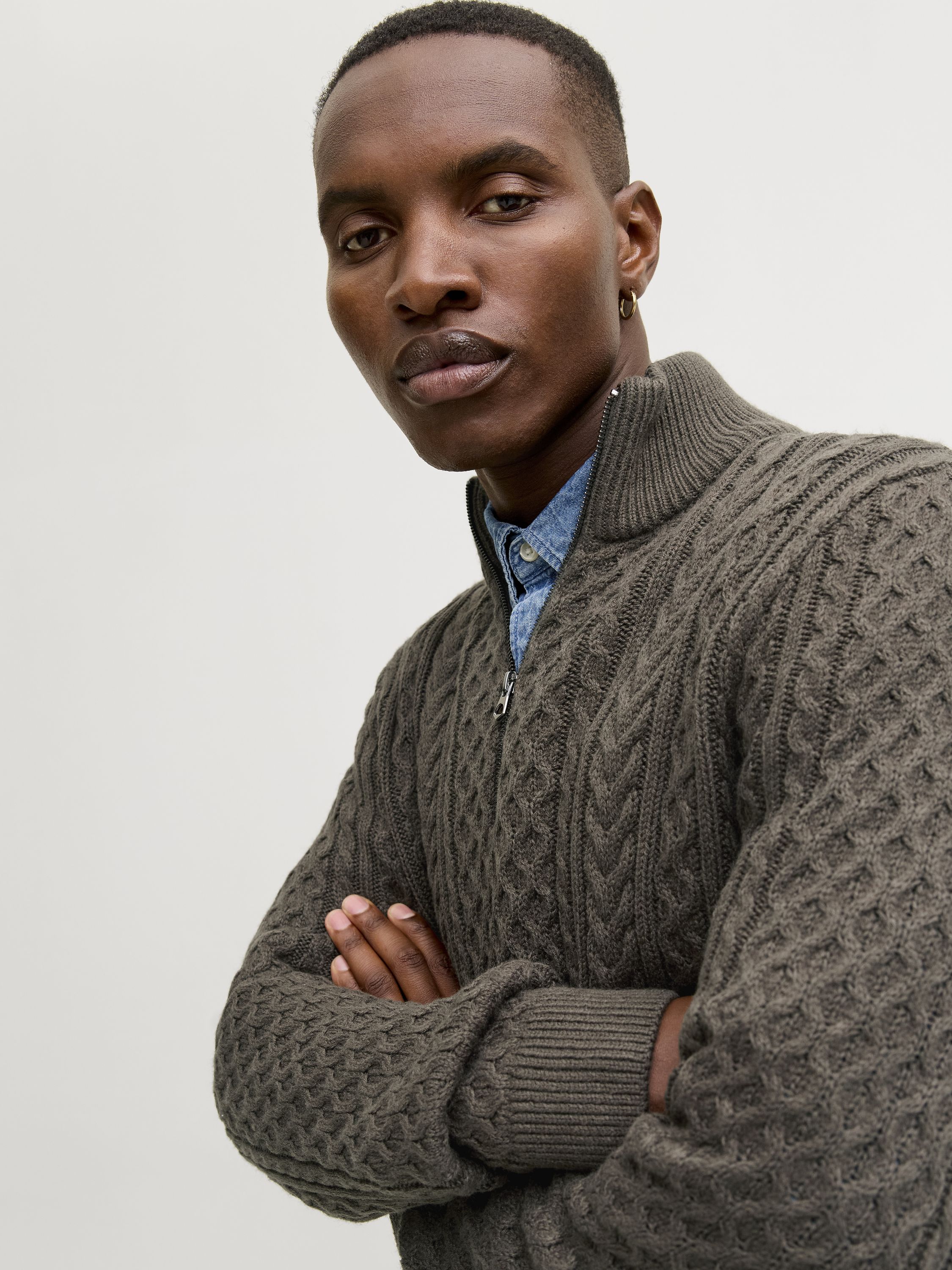 Strickpullover aus Baumwollmix - Black Olive - Grün