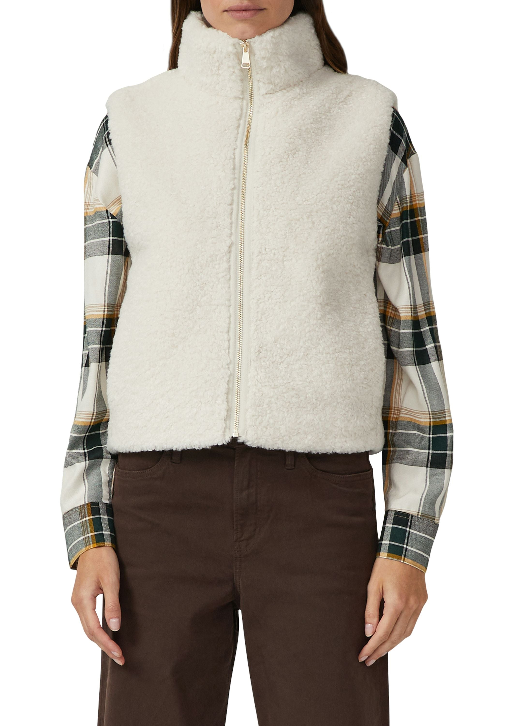 Teddy-Weste mit Stehkragen - 0805-WHITE - Creme