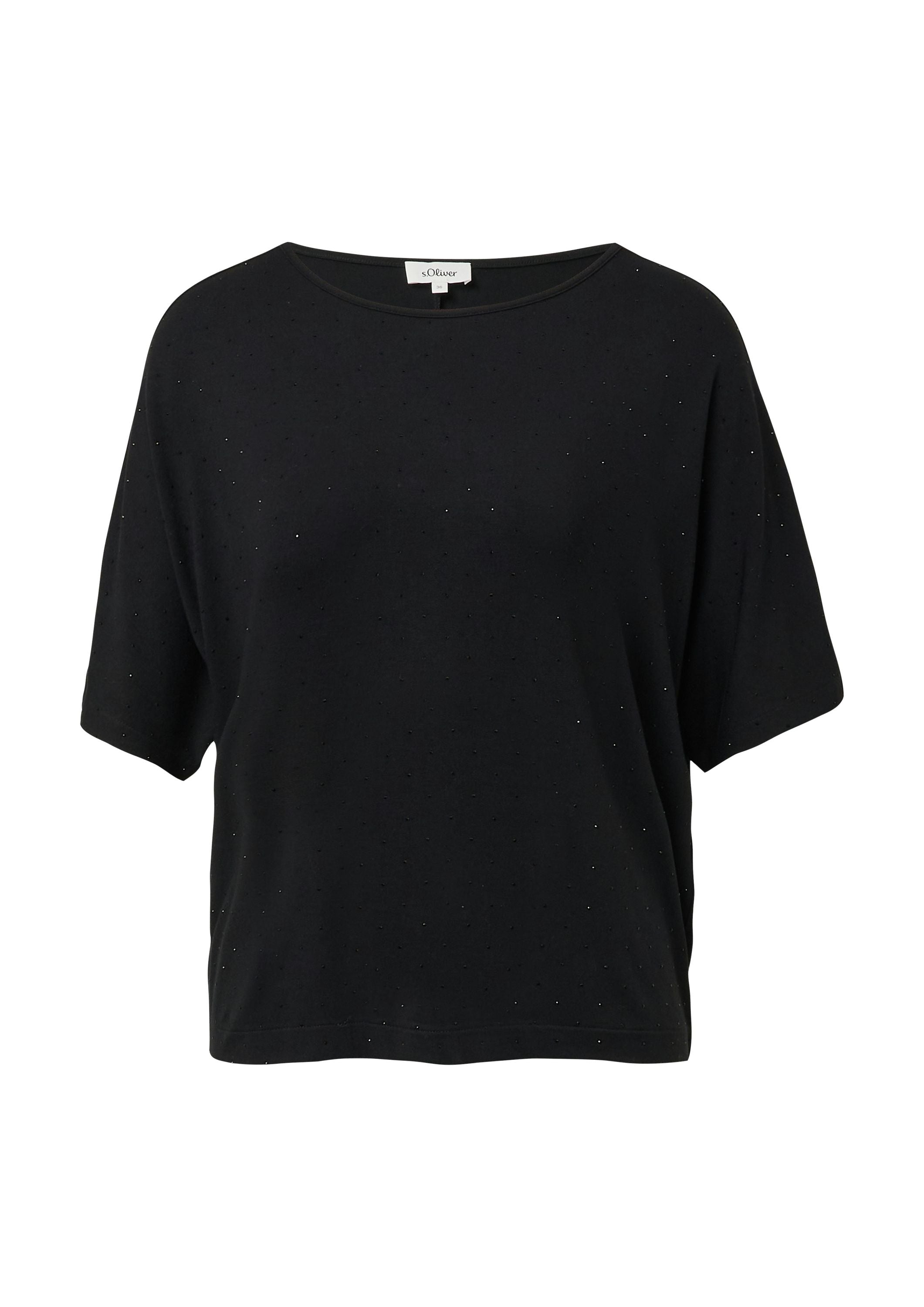 T-Shirt Relaxed Fit mit Strasssteinen - 9999-GREY/BLACK - Schwarz