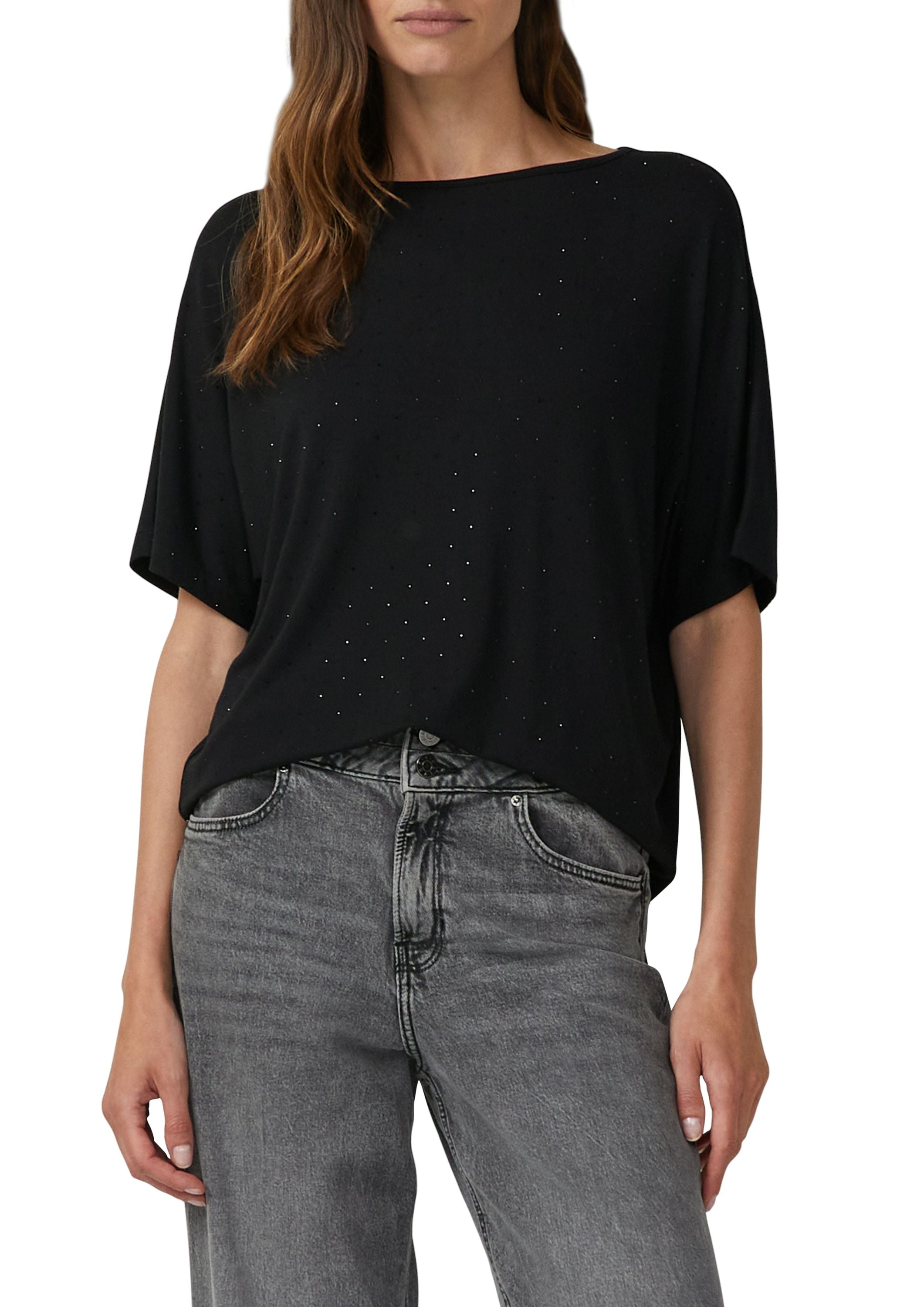 T-Shirt Relaxed Fit mit Strasssteinen - 9999-GREY/BLACK - Schwarz