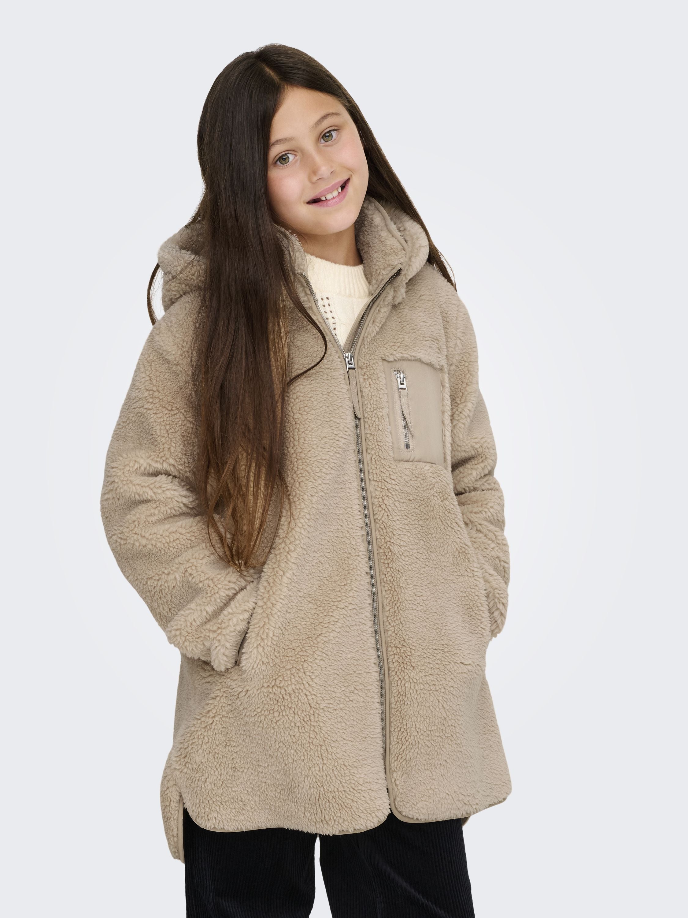 Teddyjacke mit Kapuze - Cuban Sand - Beige