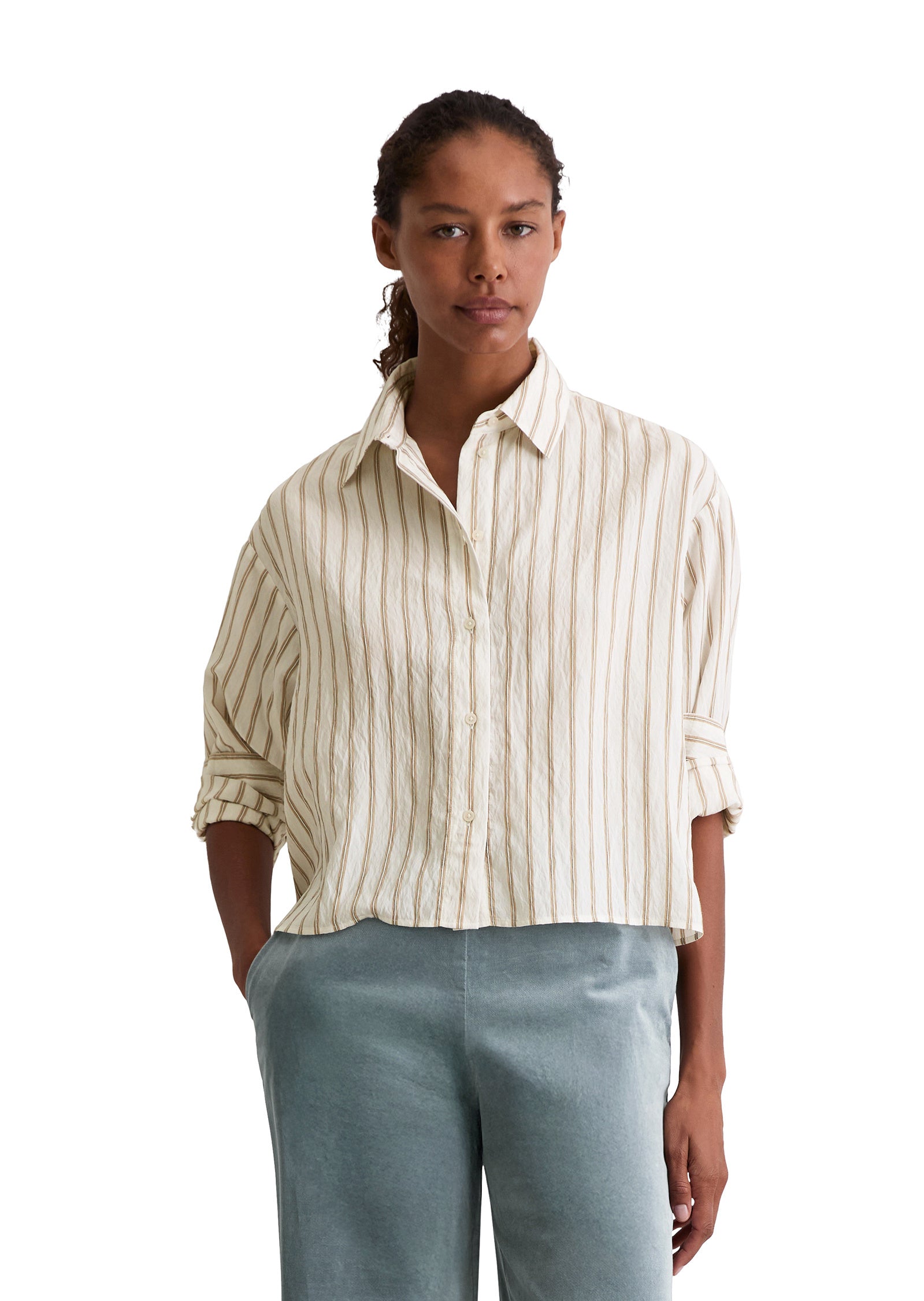 Bluse gestreift aus Viskosemix - O92-multi - Creme