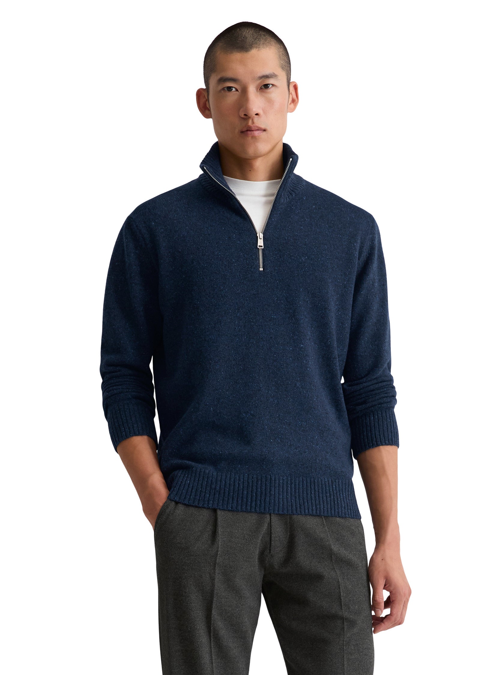 Strickpullover Troyer aus Wollmix - 898-dark navy - Blau