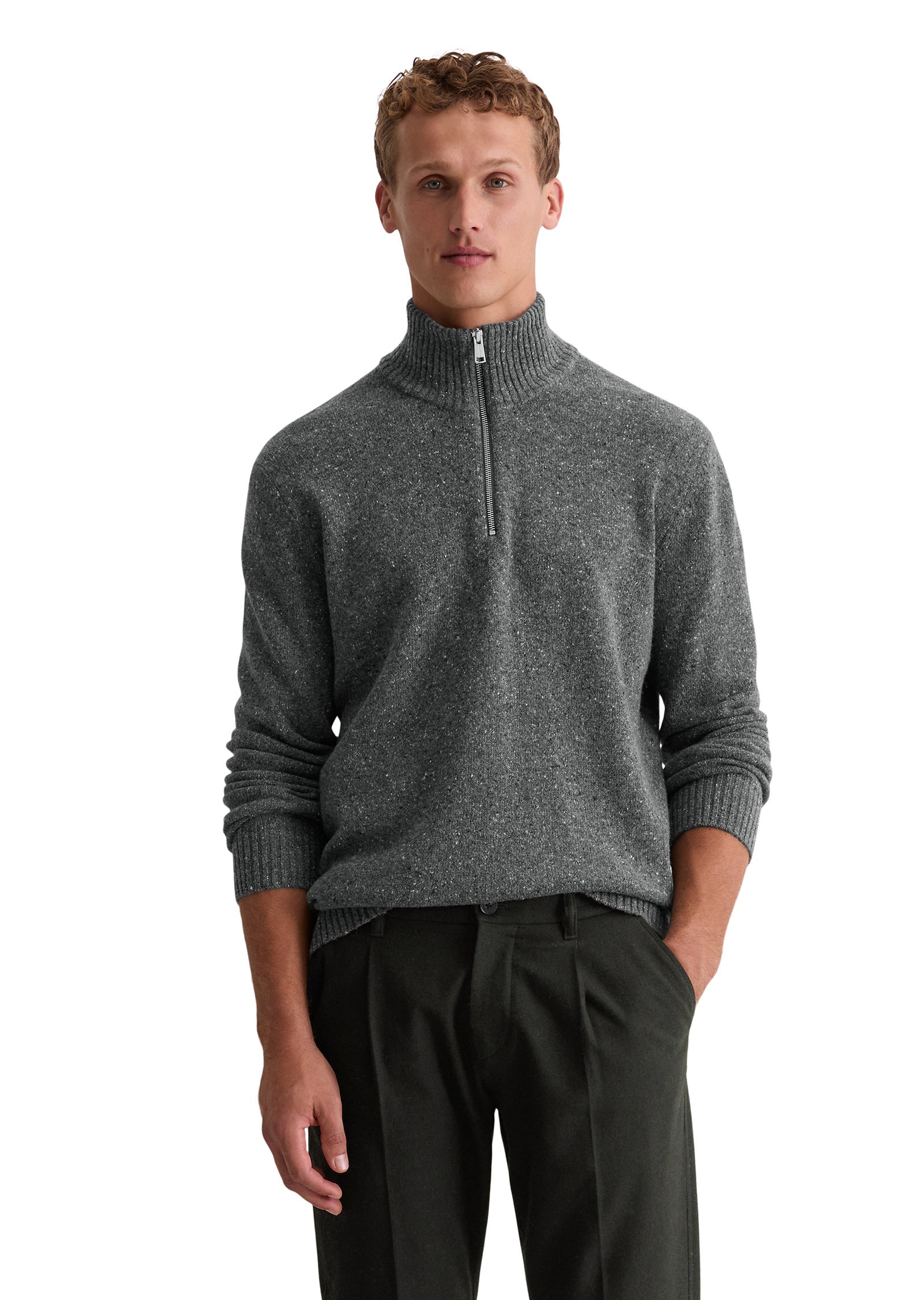Strickpullover Troyer aus Wollmix - 969-graphite grey melange - Grau