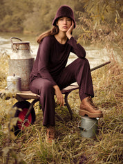 Pyjamahose Loose Fit - 227 black cherry - Rot