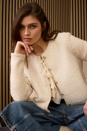 Strickjacke aus Wollmix - 1151-offwhite mel - Creme