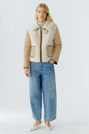 Wendejacke mit Teddy-Details - 0736-stone green - Beige