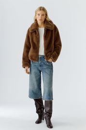 Übergangsjacke aus Fake Fur - 8398-taupe - Braun