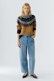 Strickpullover - 0795-dk camel blue - Braun