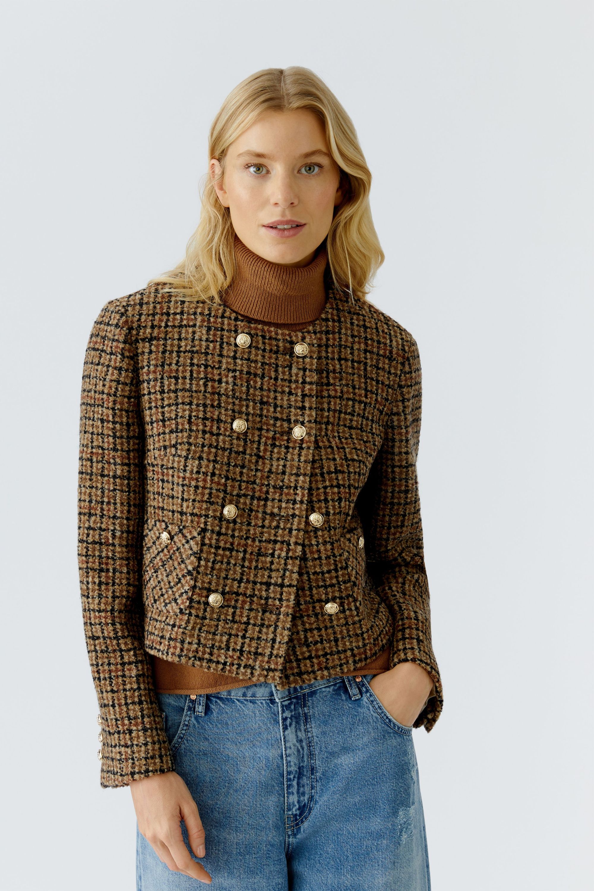 Jacke mit goldenen Knöpfen - 0779-dk camel black - Braun