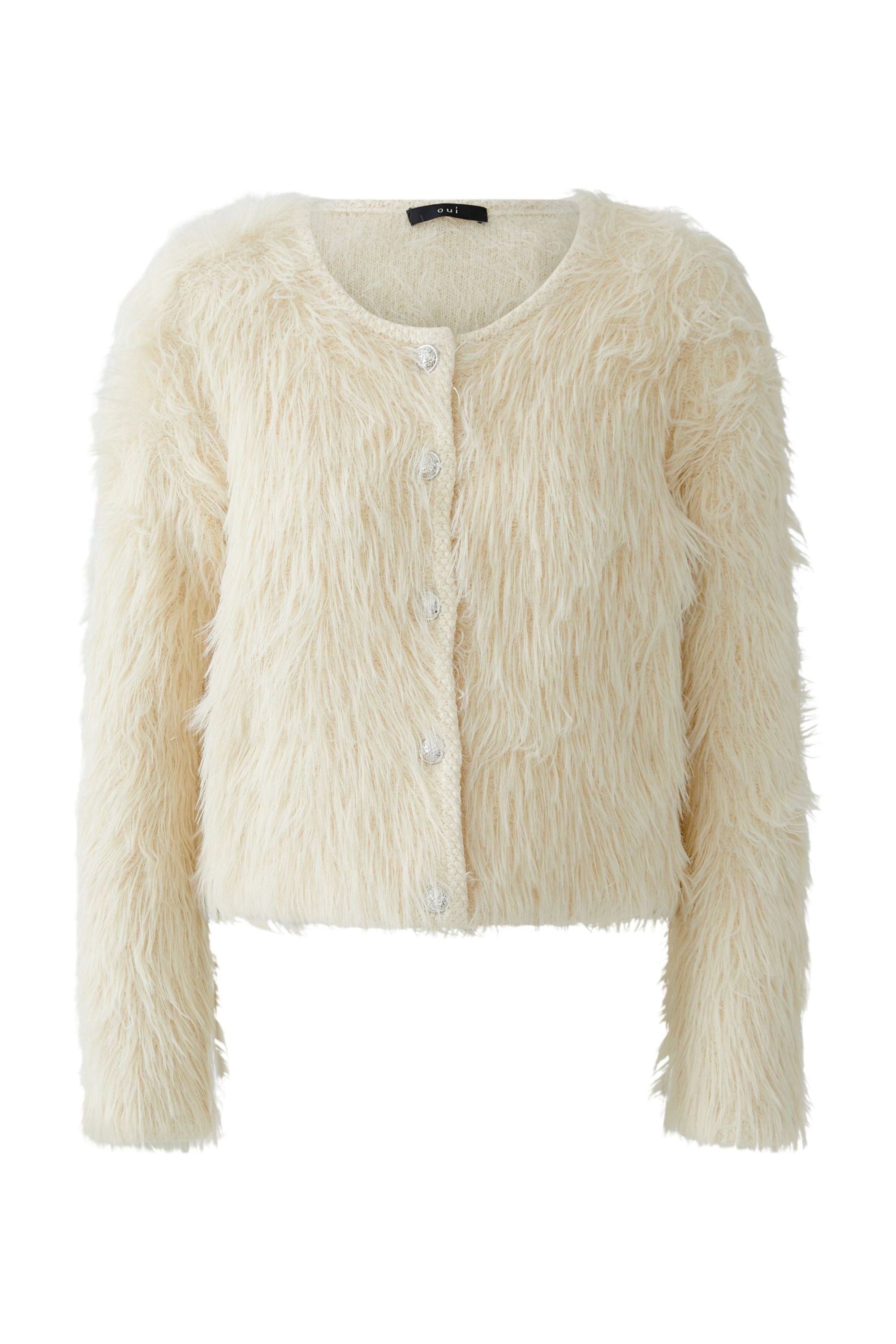 Strickjacke aus Fellchengarn - 1088-whitecap gray - Creme