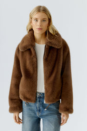 Übergangsjacke aus Fake Fur - 8398-taupe - Braun
