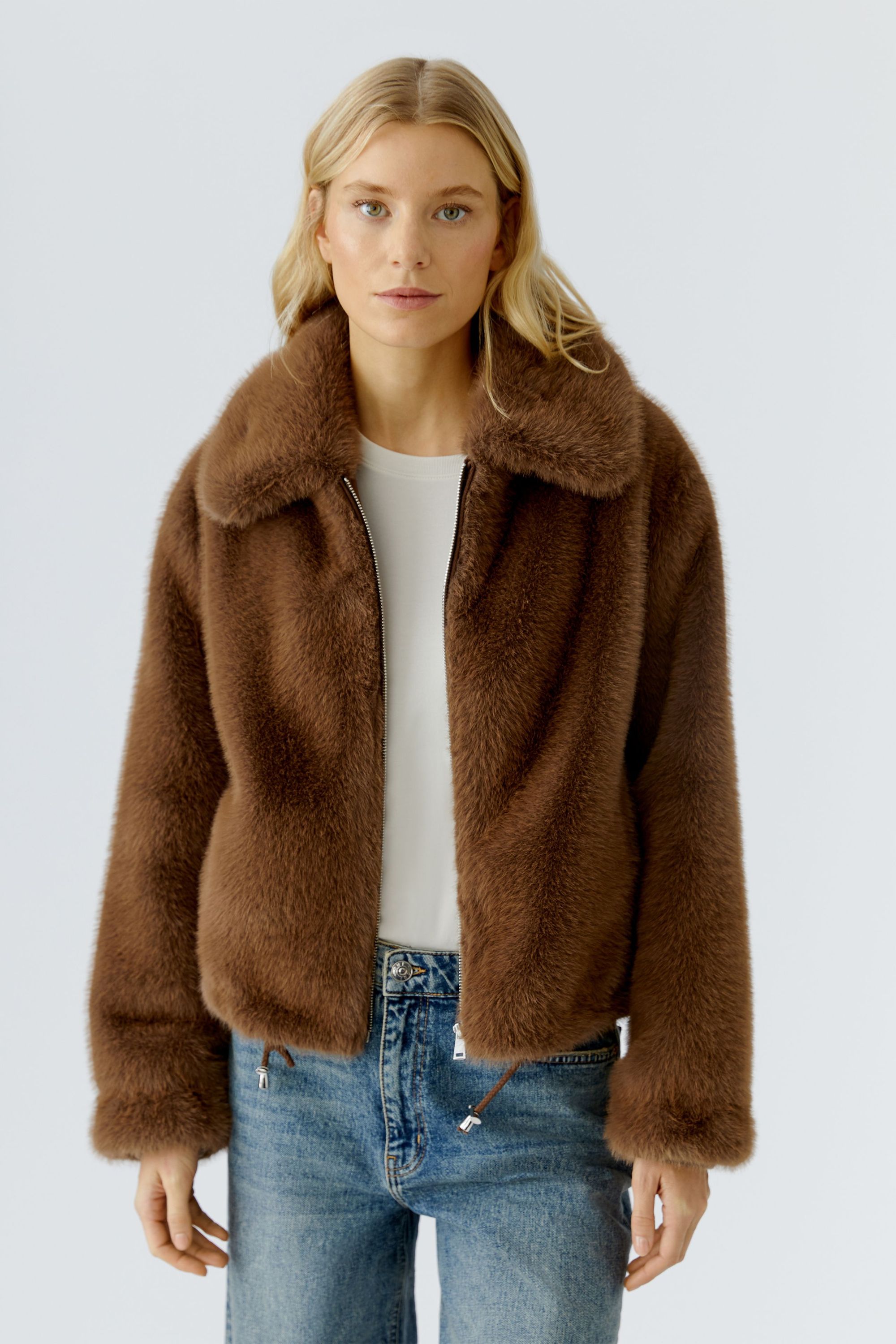 Übergangsjacke aus Fake Fur - 8398-taupe - Braun
