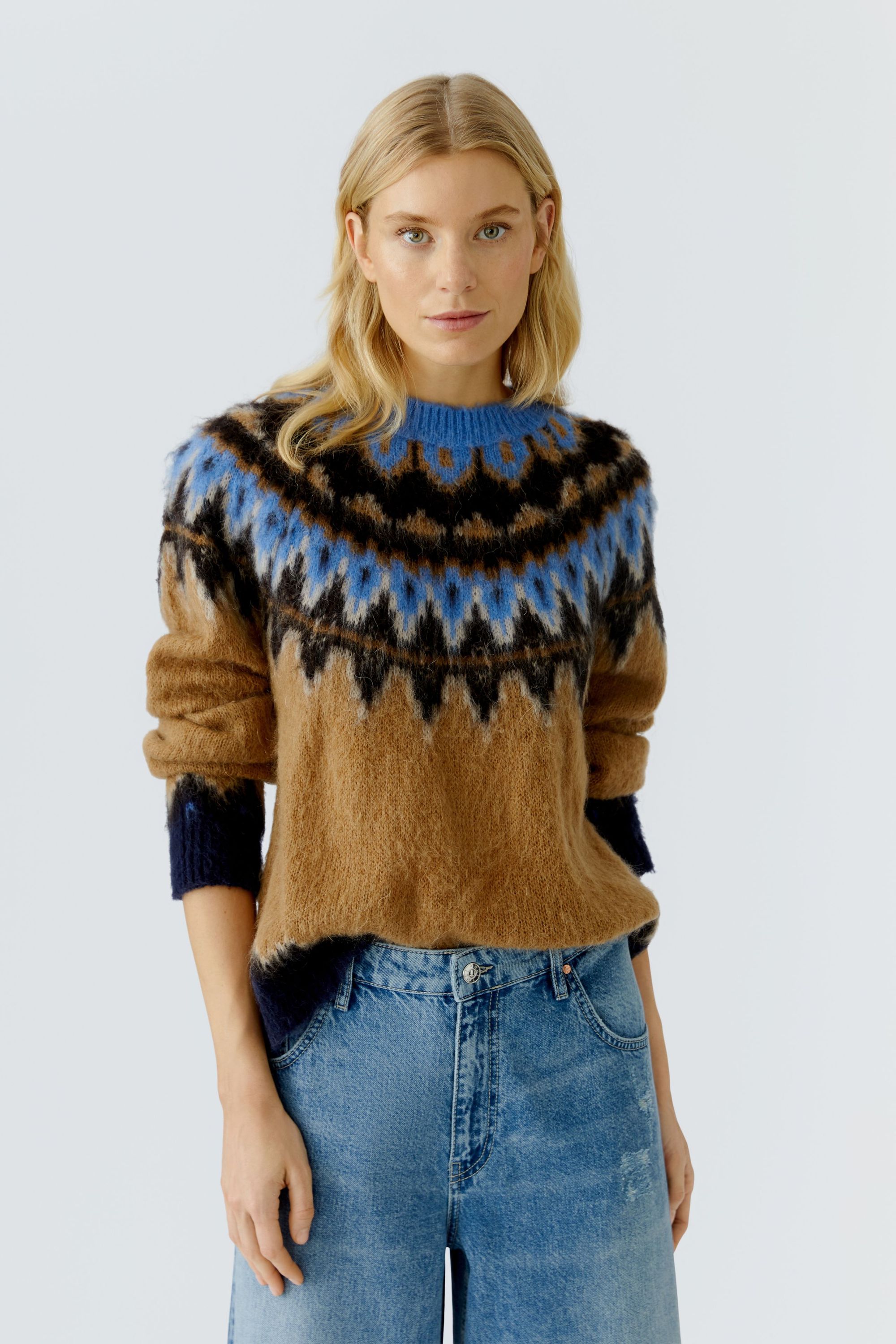 Strickpullover - 0795-dk camel blue - Braun
