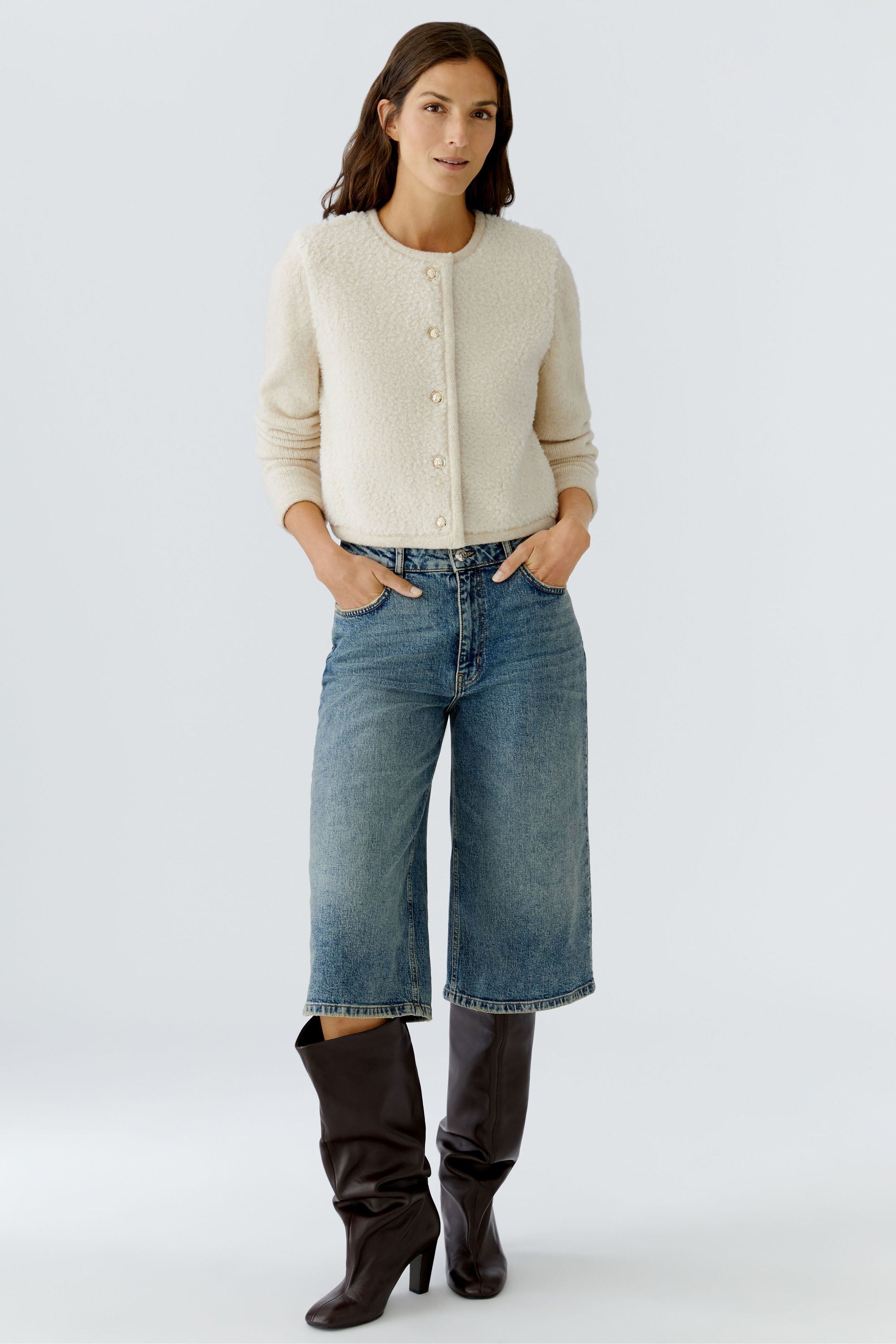 Strickjacke aus Wollmix - 1151-offwhite mel - Creme