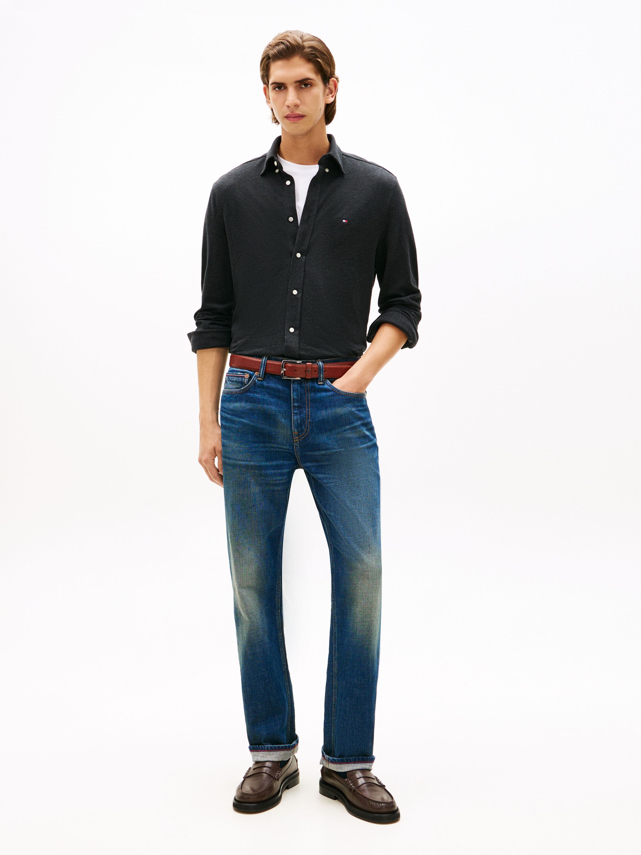 Hemd aus Pique Regular Fit - BDS-BLACK - Schwarz