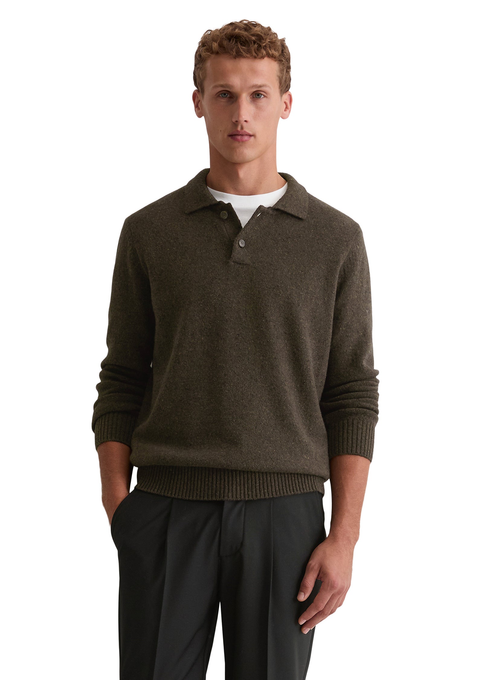 Strickpoloshirt aus Wollmix - 780-burnt henna - Braun