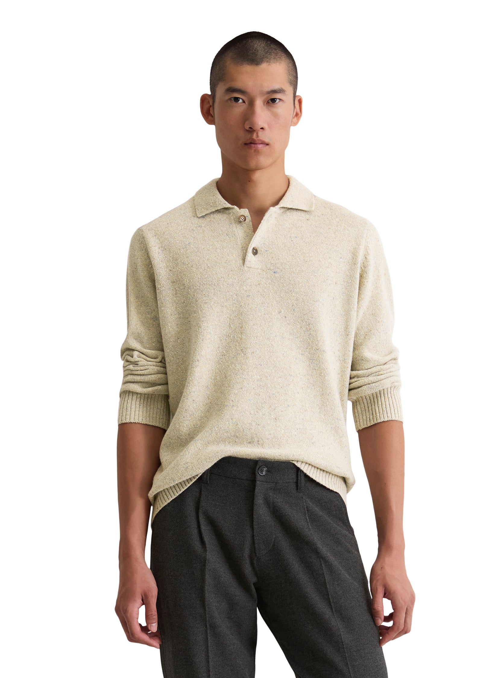 Strickpoloshirt aus Wollmix - 707-gray silk - Grau
