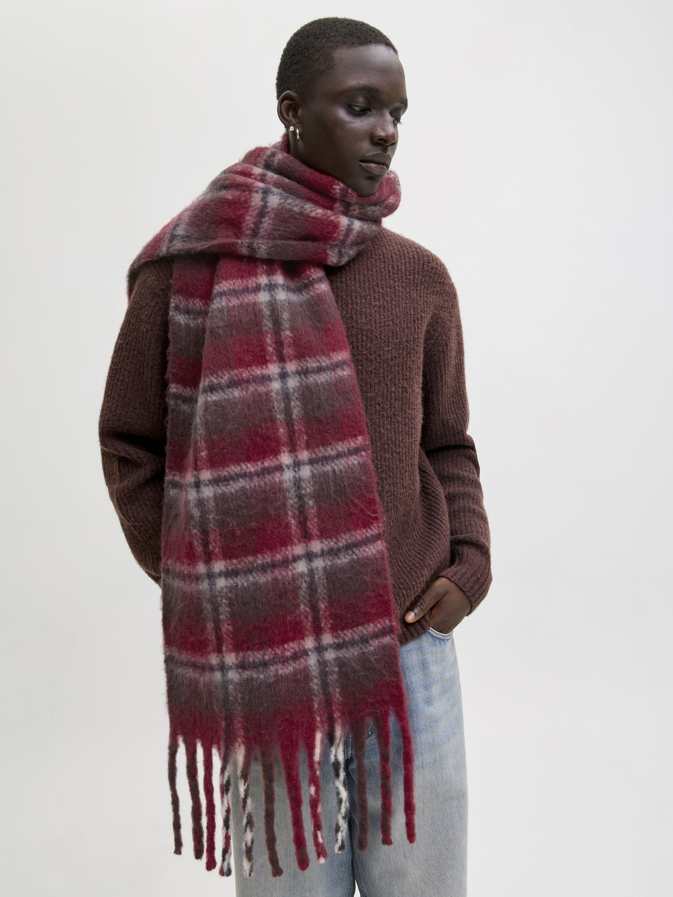 Schal kariert mit Fransen - Tibetan Red/Checks - Rot