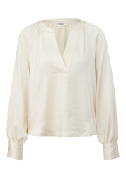 Satinbluse mit V-Ausschnitt - 0402-WHITE - Creme