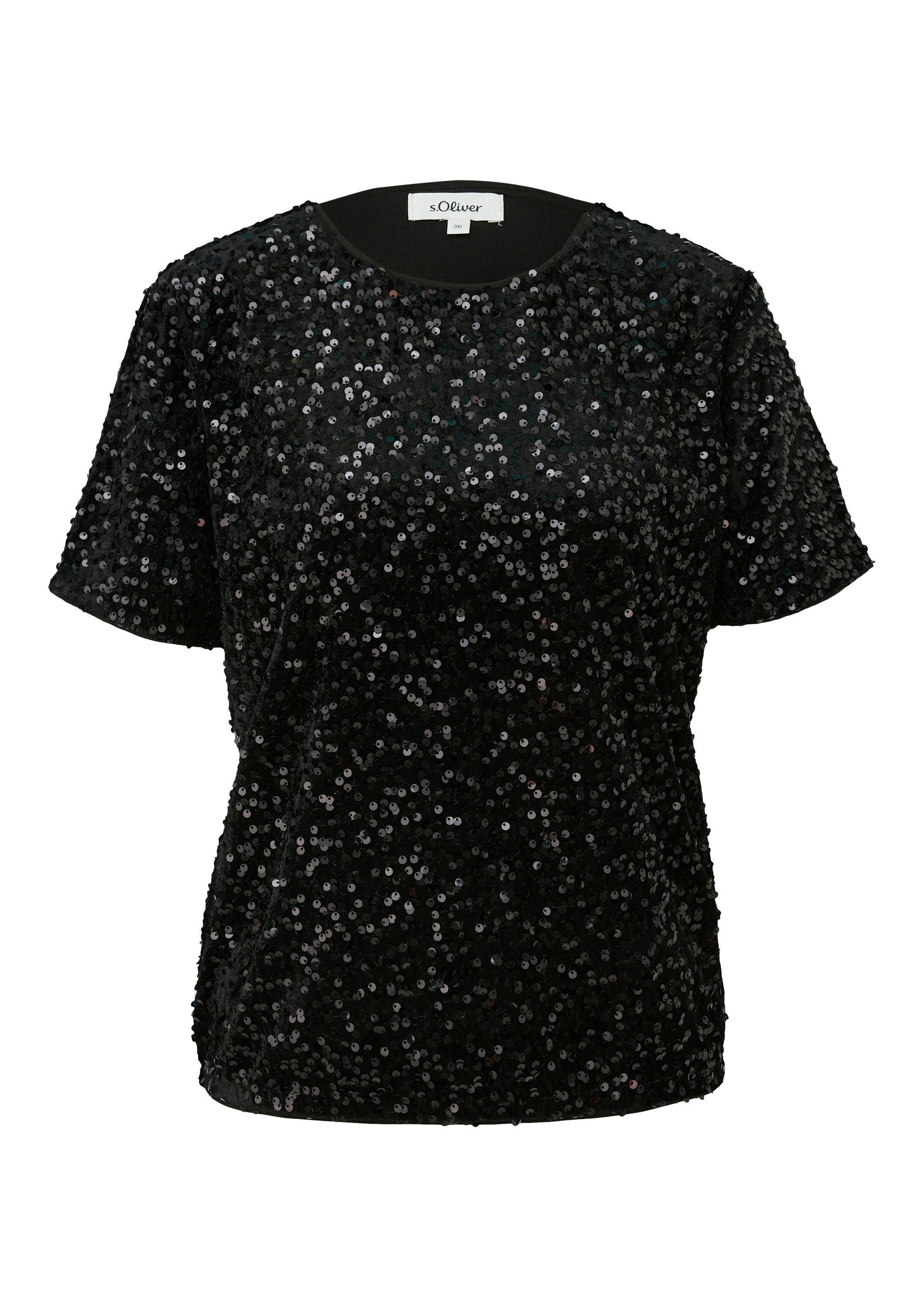 T-Shirt mit Pailletten - 9999-GREY/BLACK - Schwarz