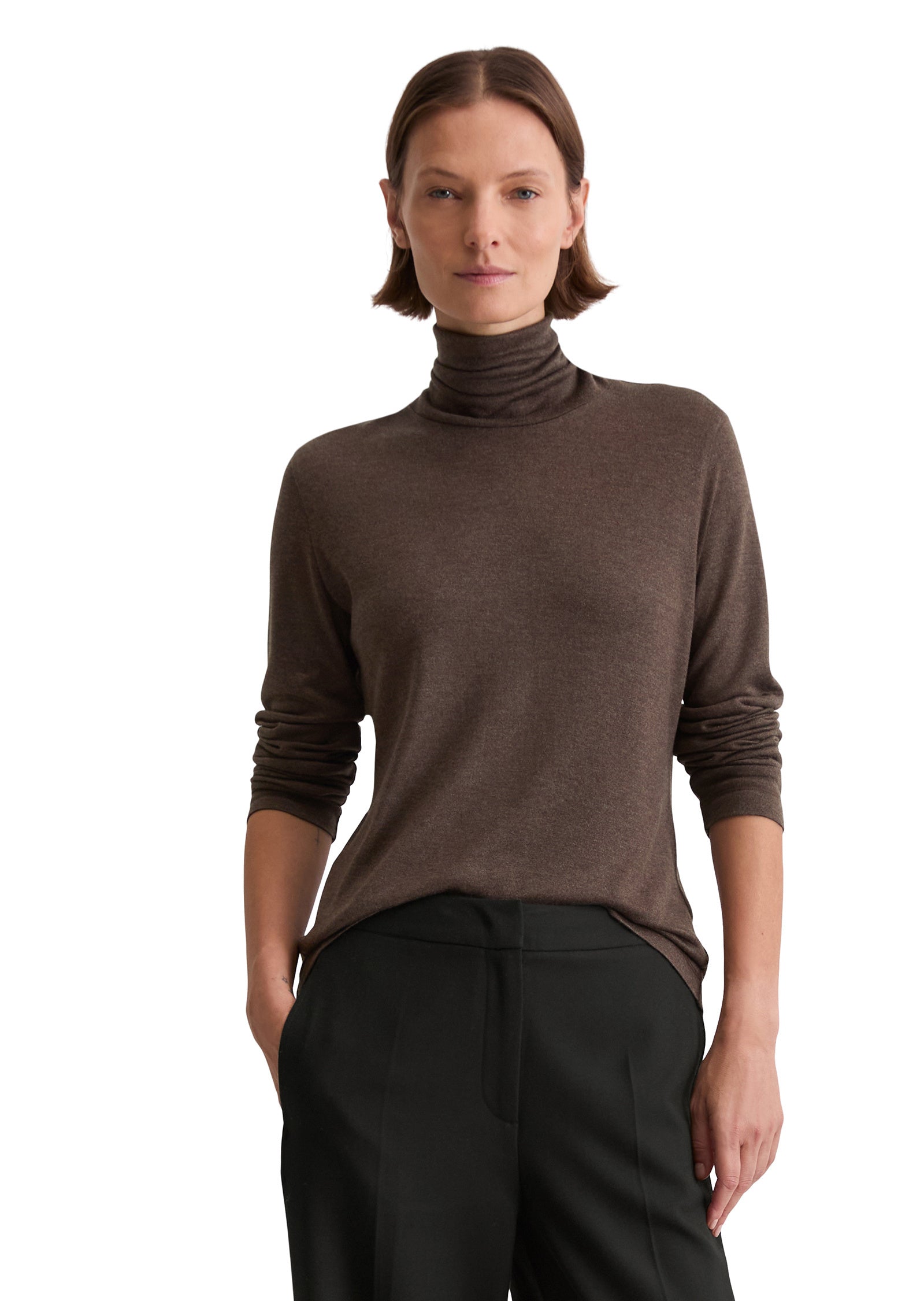 Langarmshirt mit Rollkragen - 785-shaded brown melange - Braun