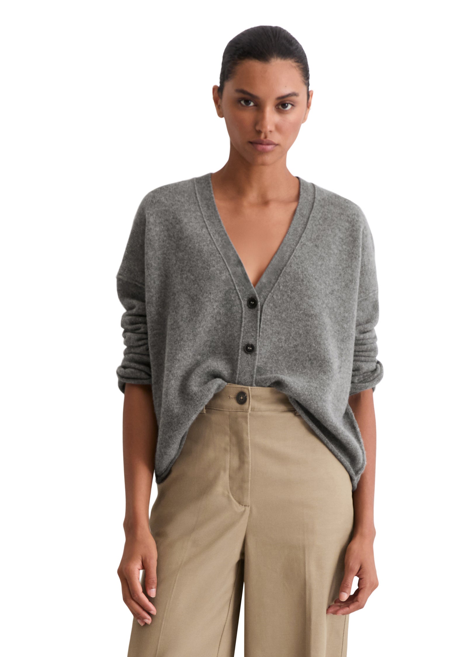 Strickcardigan aus Schurwolle - 930-warm granite melange - Grau