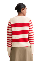 Strickpullover aus Schurwolle - J48-striped / raw cream - Rot