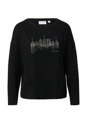 Langarmshirt aus Viskose - 99L0-GREY/BLACK - Schwarz