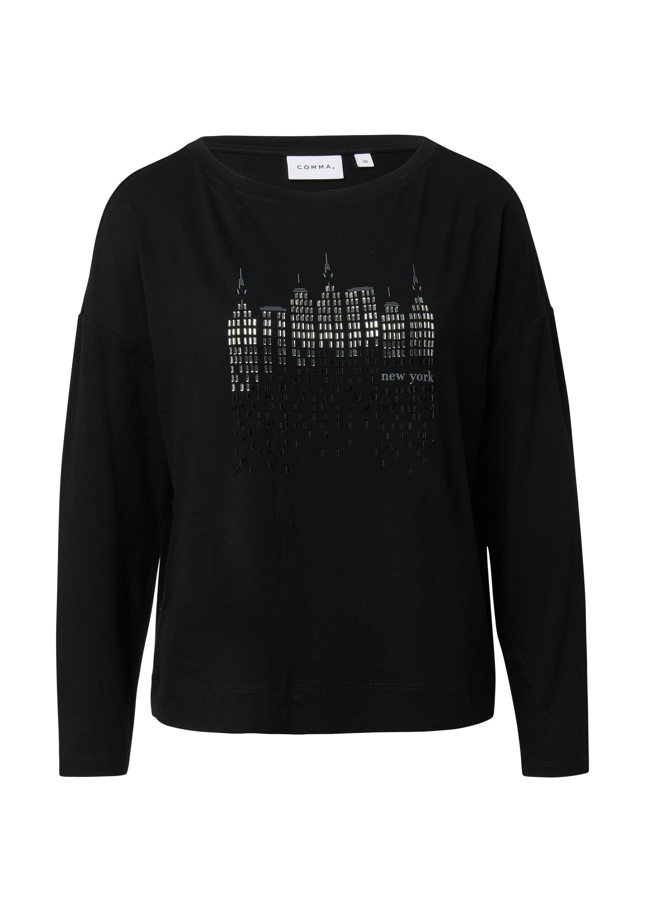 Langarmshirt aus Viskose - 99L0-GREY/BLACK - Schwarz