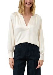 Satinbluse mit V-Ausschnitt - 0402-WHITE - Creme