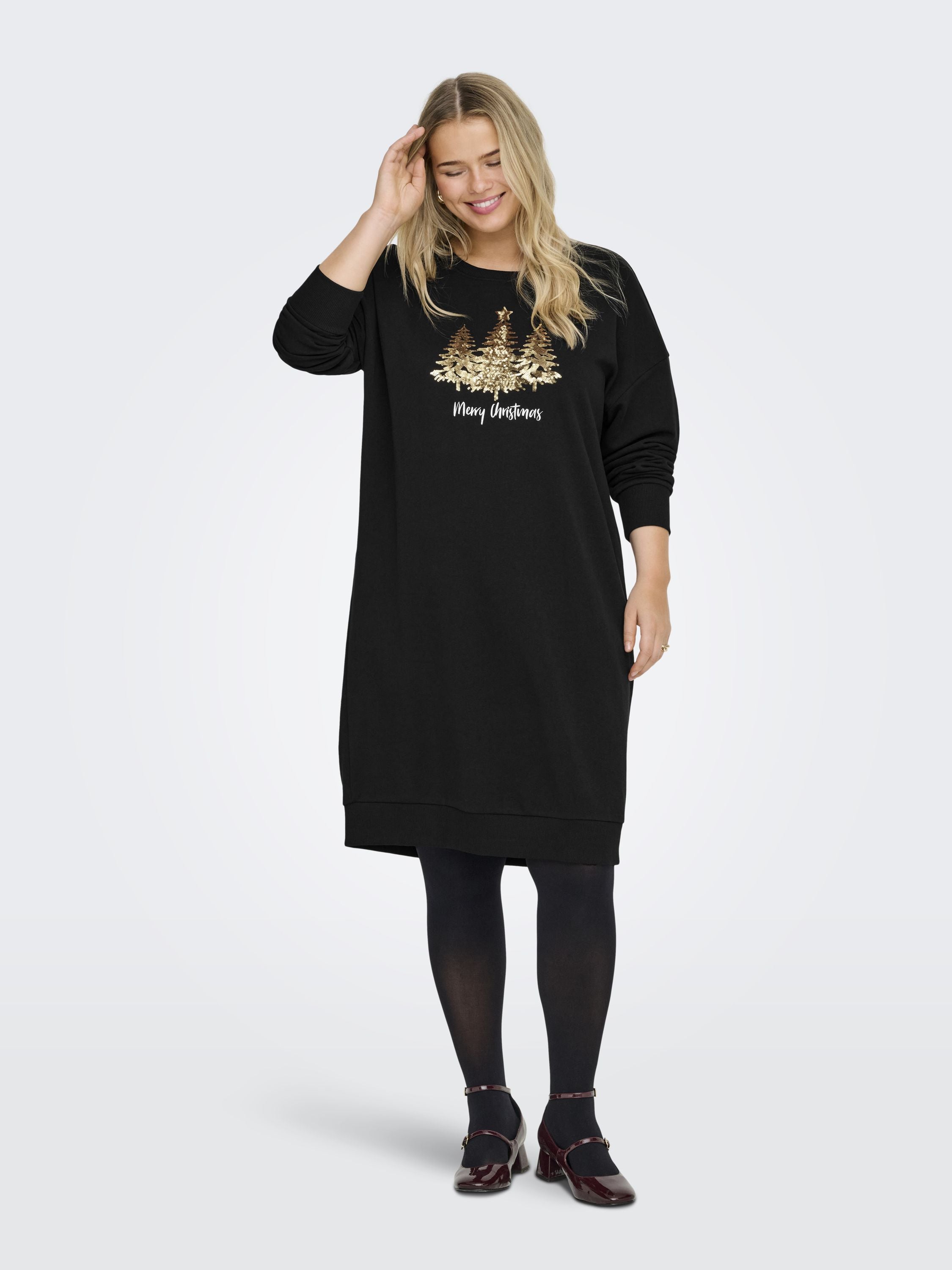 Sweatshirtkleid Midi aus Baumwollmix - Black/GOLD CHRISTMAS TREE - Schwarz