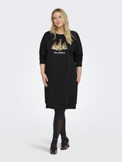 Sweatshirtkleid Midi aus Baumwollmix - Black/GOLD CHRISTMAS TREE - Schwarz