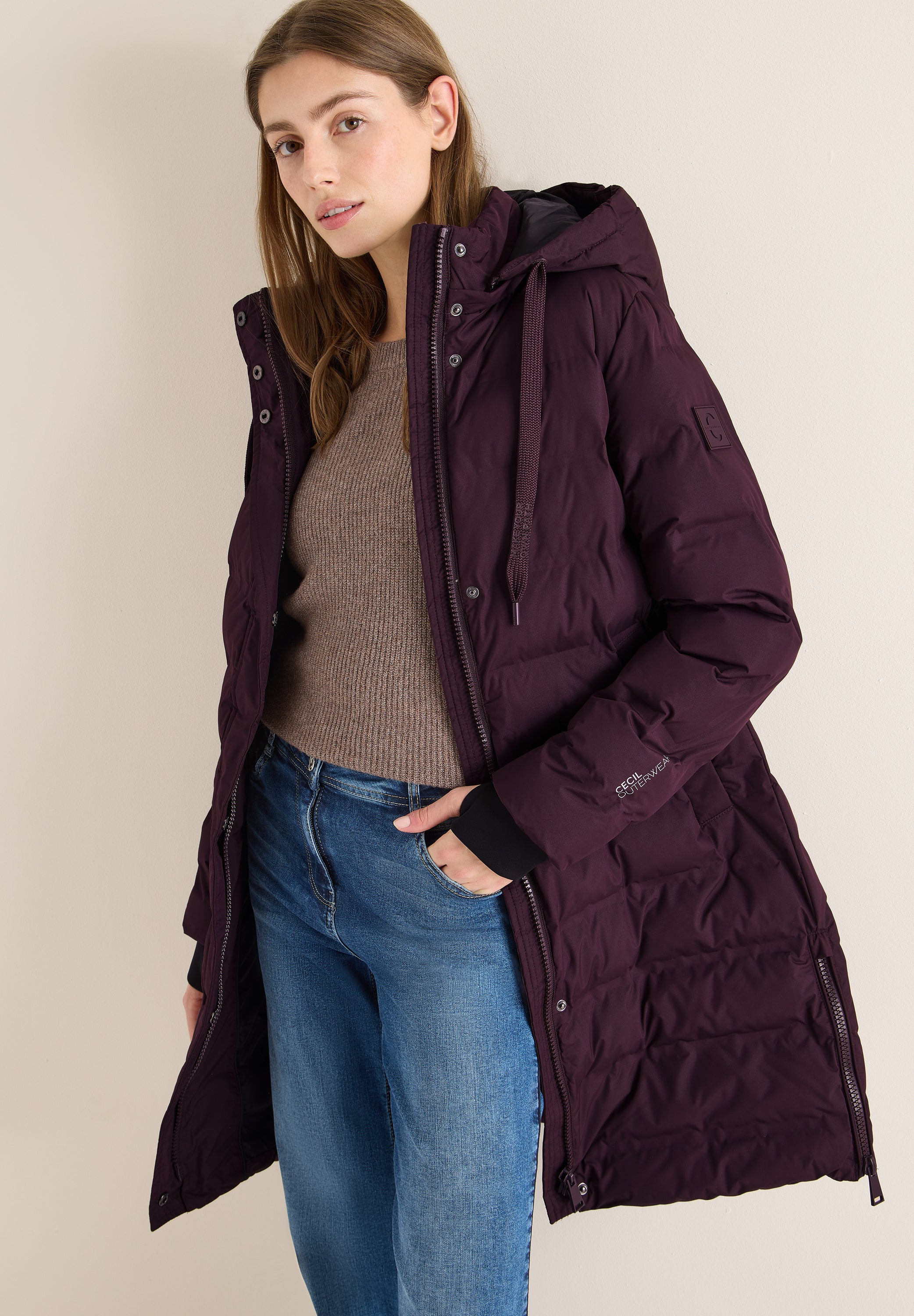Steppmantel mit Kapuze - 16544 dark plum - Rot