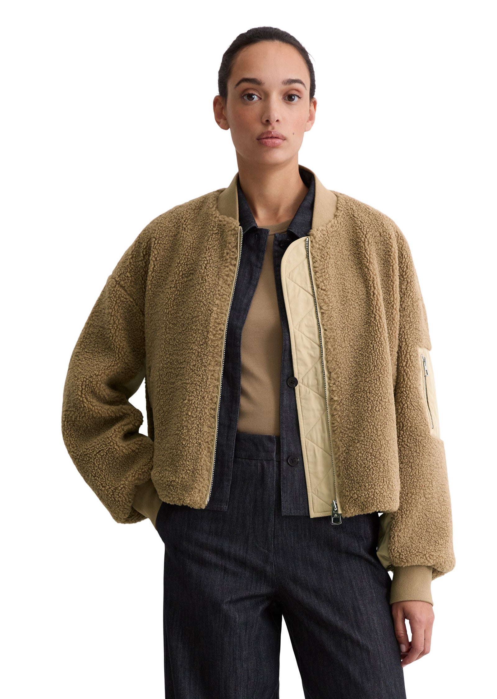 Teddy-Bomberjacke - 750-dusty earth - Beige