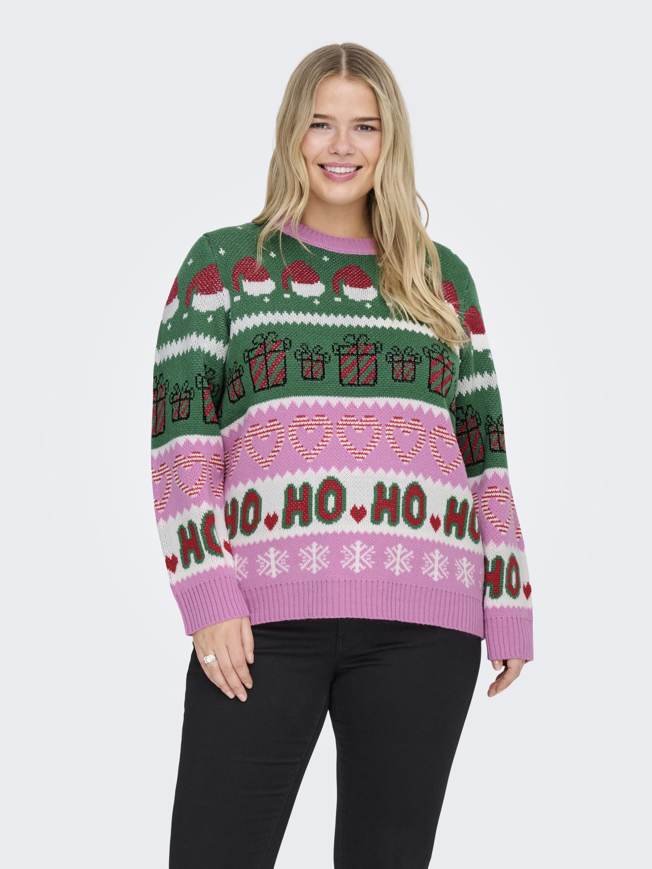 Strickpullover CARHOHO X-MAS - Fuchsia Pink/W. Green Jacket/C - Rosa