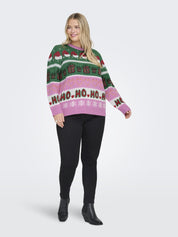 Strickpullover CARHOHO X-MAS - Fuchsia Pink/W. Green Jacket/C - Rosa