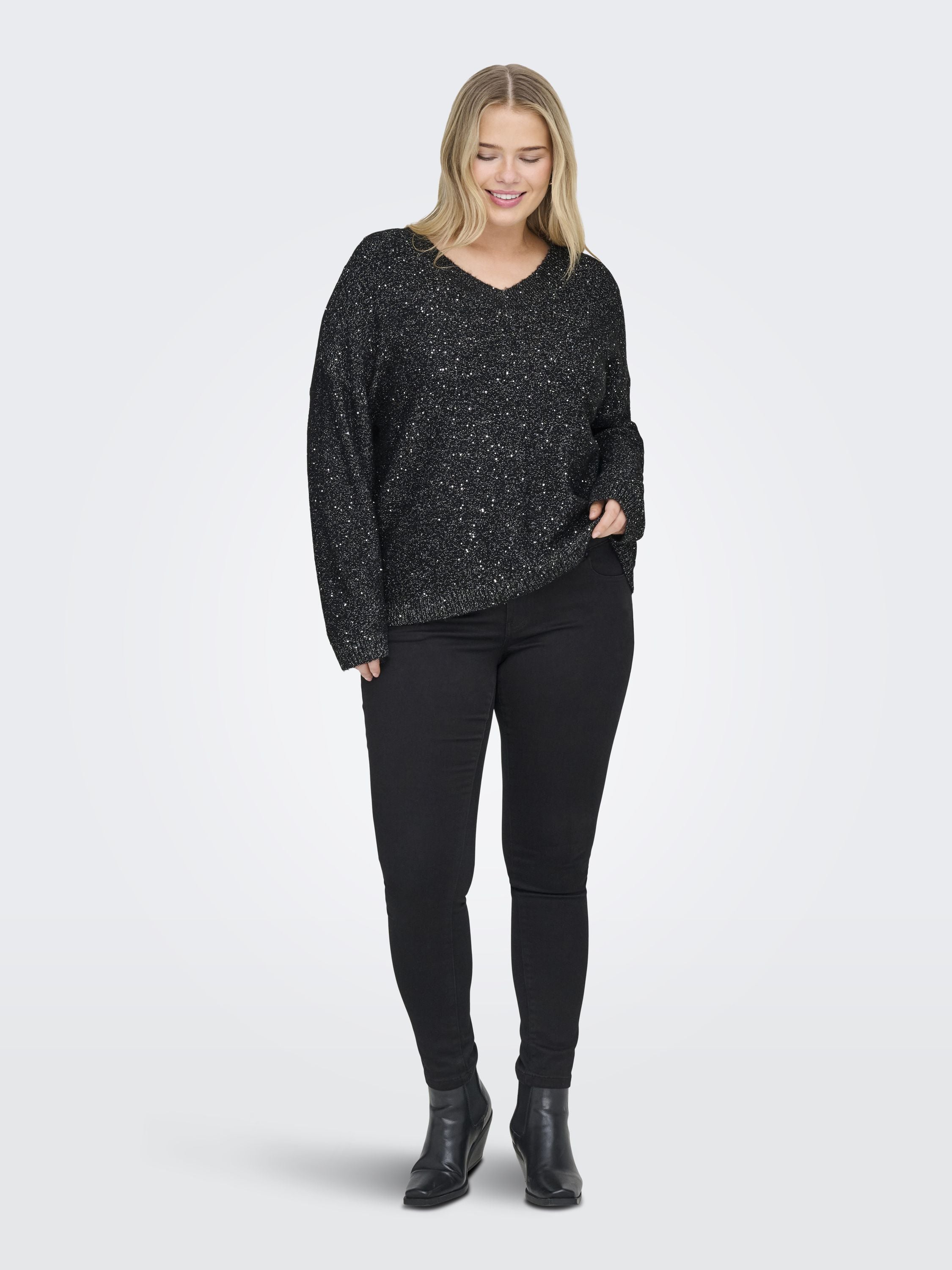 Strickpullover ARIZONA glitzernd - Black/Silver Sequins - Schwarz