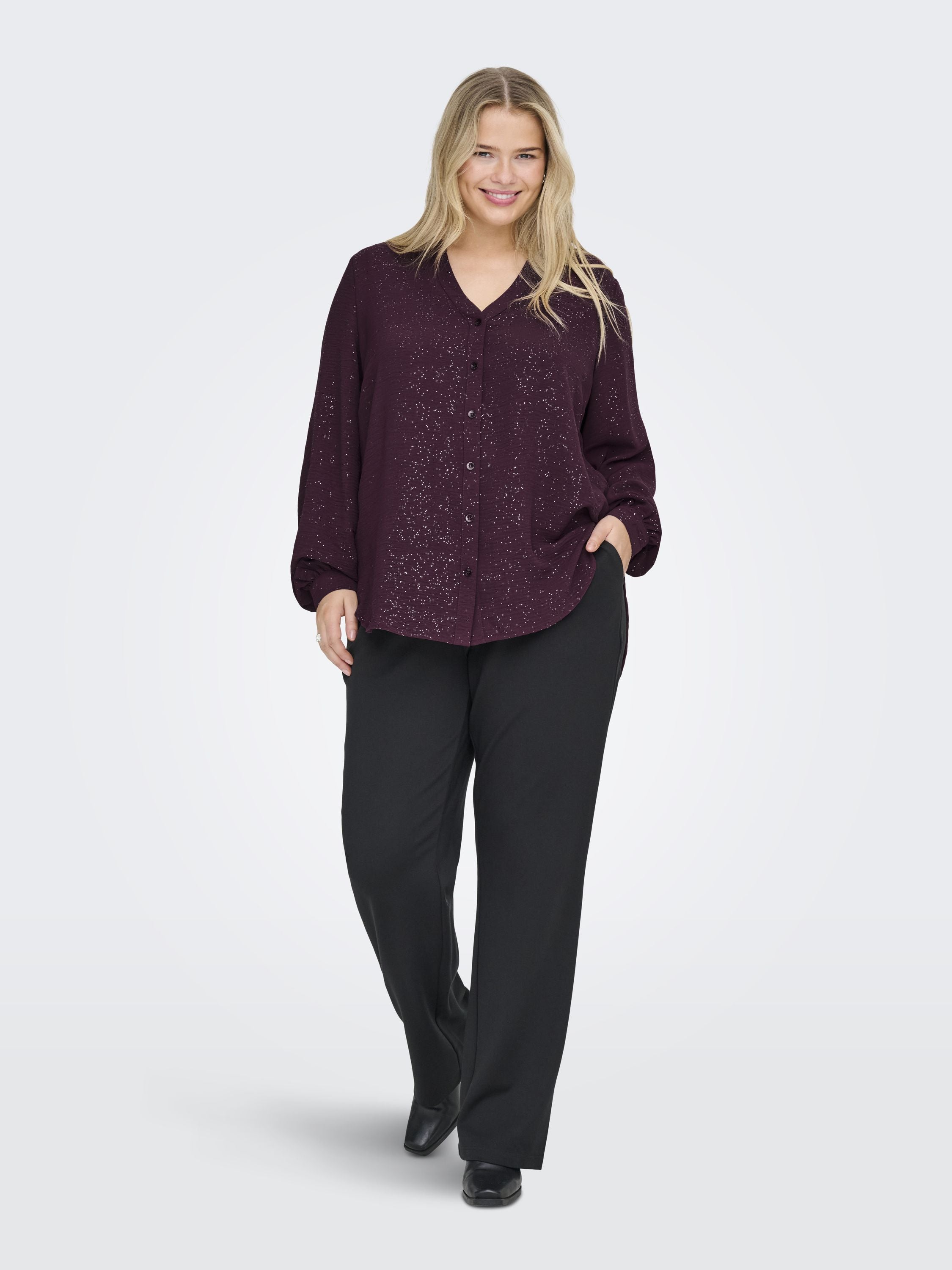 Bluse mit V-Ausschnitt - Winetasting/SILVER FOIL DETAIL - Violett