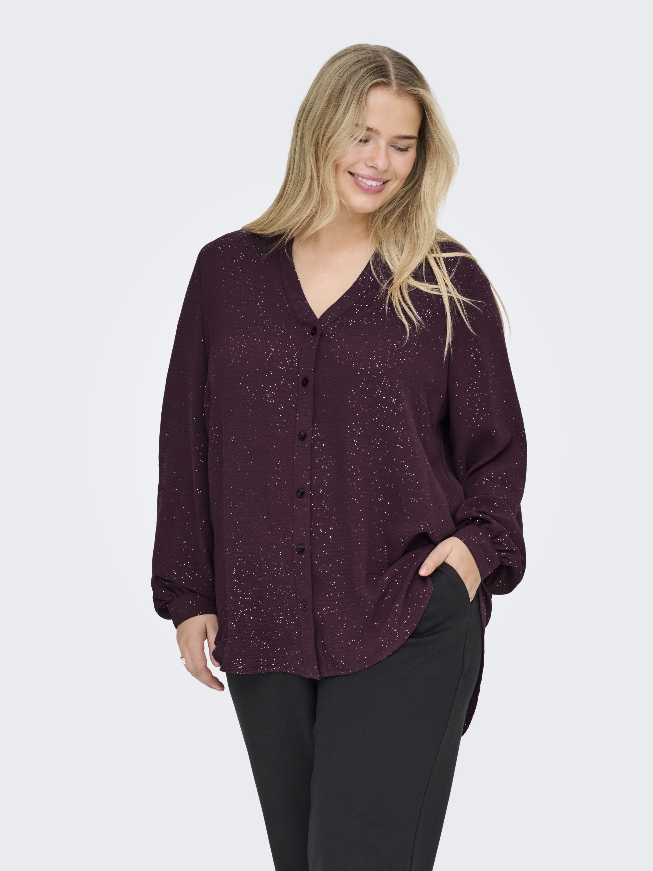 Bluse mit V-Ausschnitt - Winetasting/SILVER FOIL DETAIL - Violett