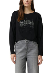 Langarmshirt aus Viskose - 99L0-GREY/BLACK - Schwarz