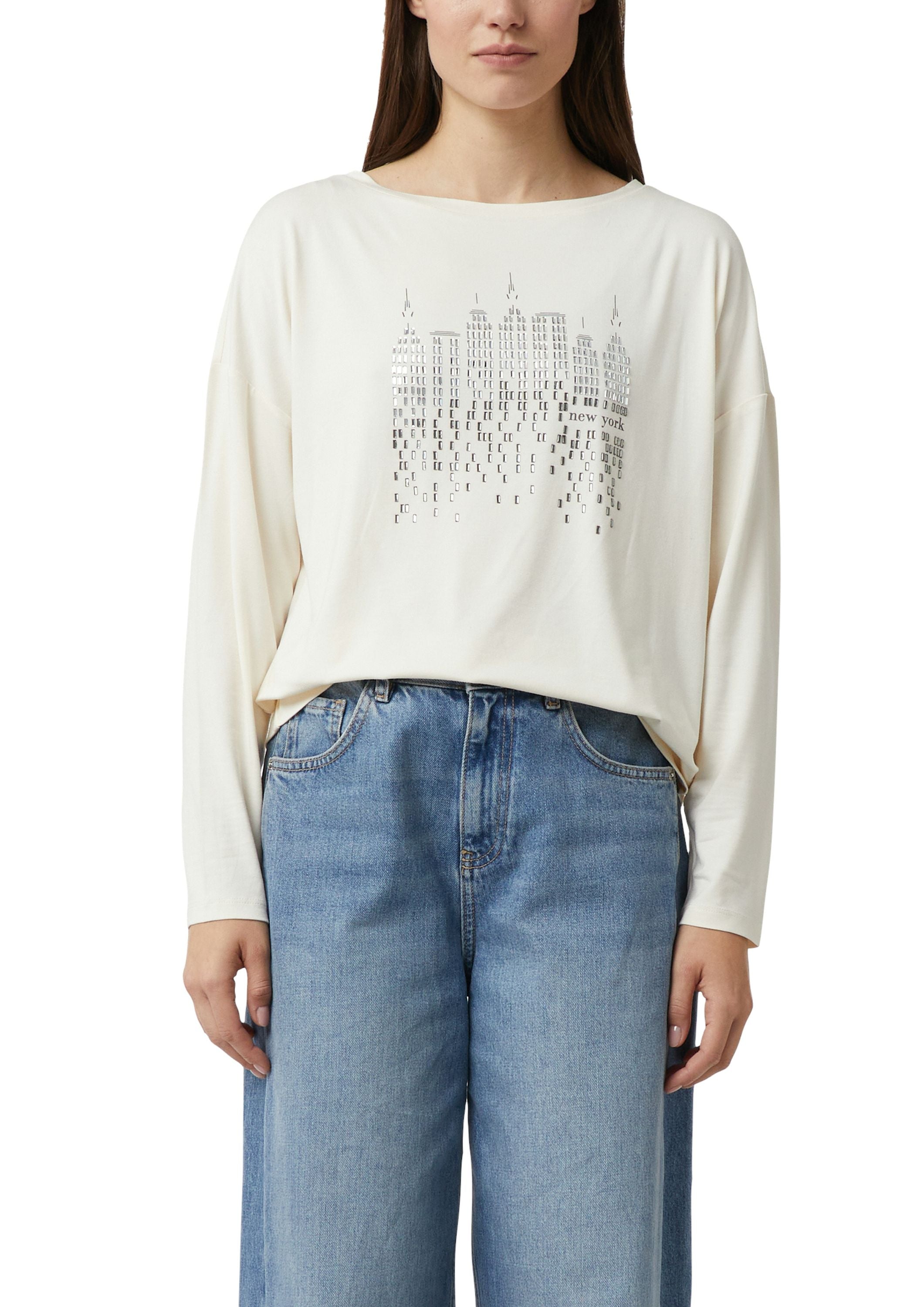 Langarmshirt aus Viskose - 04L0-WHITE - Creme