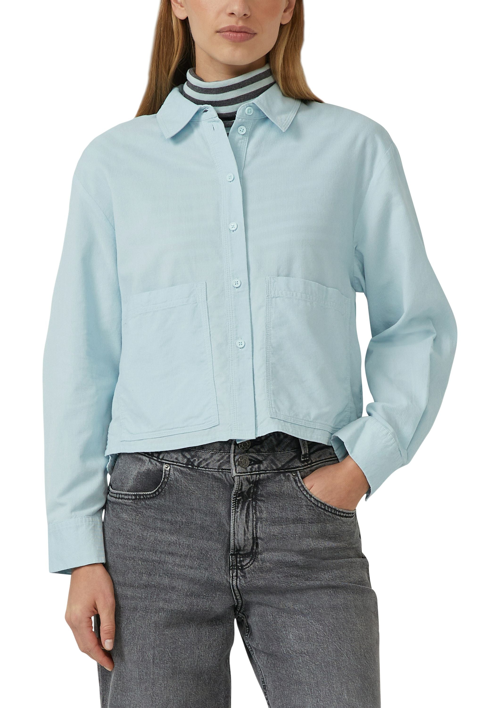 Cordbluse aus Baumwollmix - 6439-BLUE GREEN - Blau