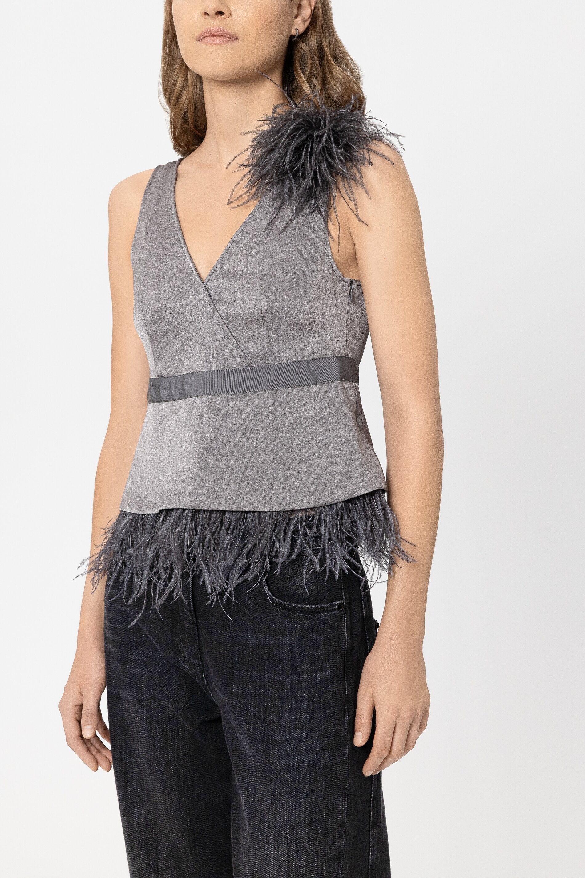 Brosche mit Federn - 169 - Grau