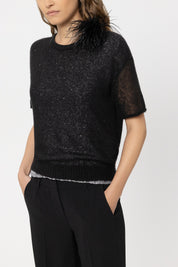 Brosche mit Federn - 1 - Schwarz