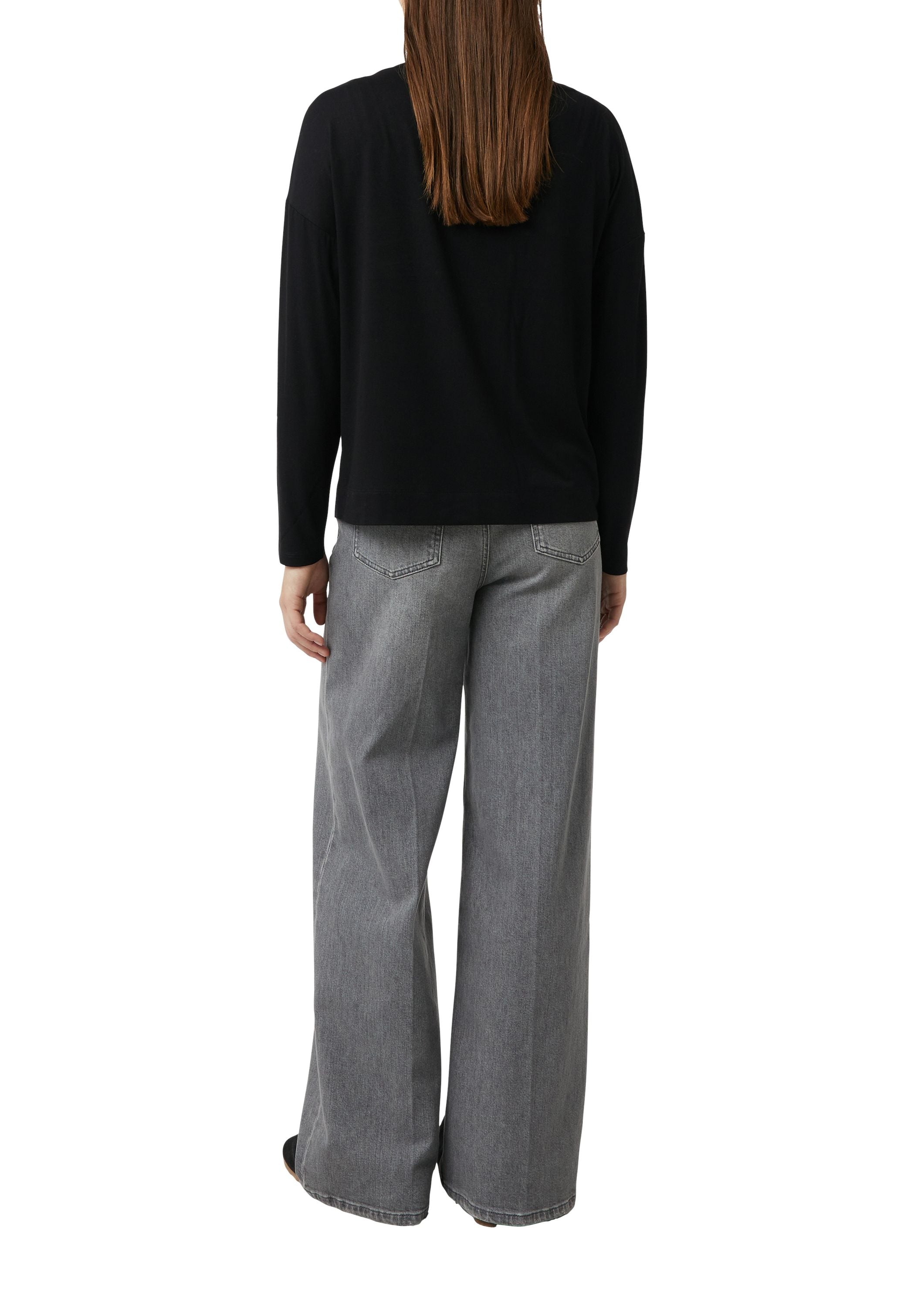 Langarmshirt aus Viskose - 99L0-GREY/BLACK - Schwarz