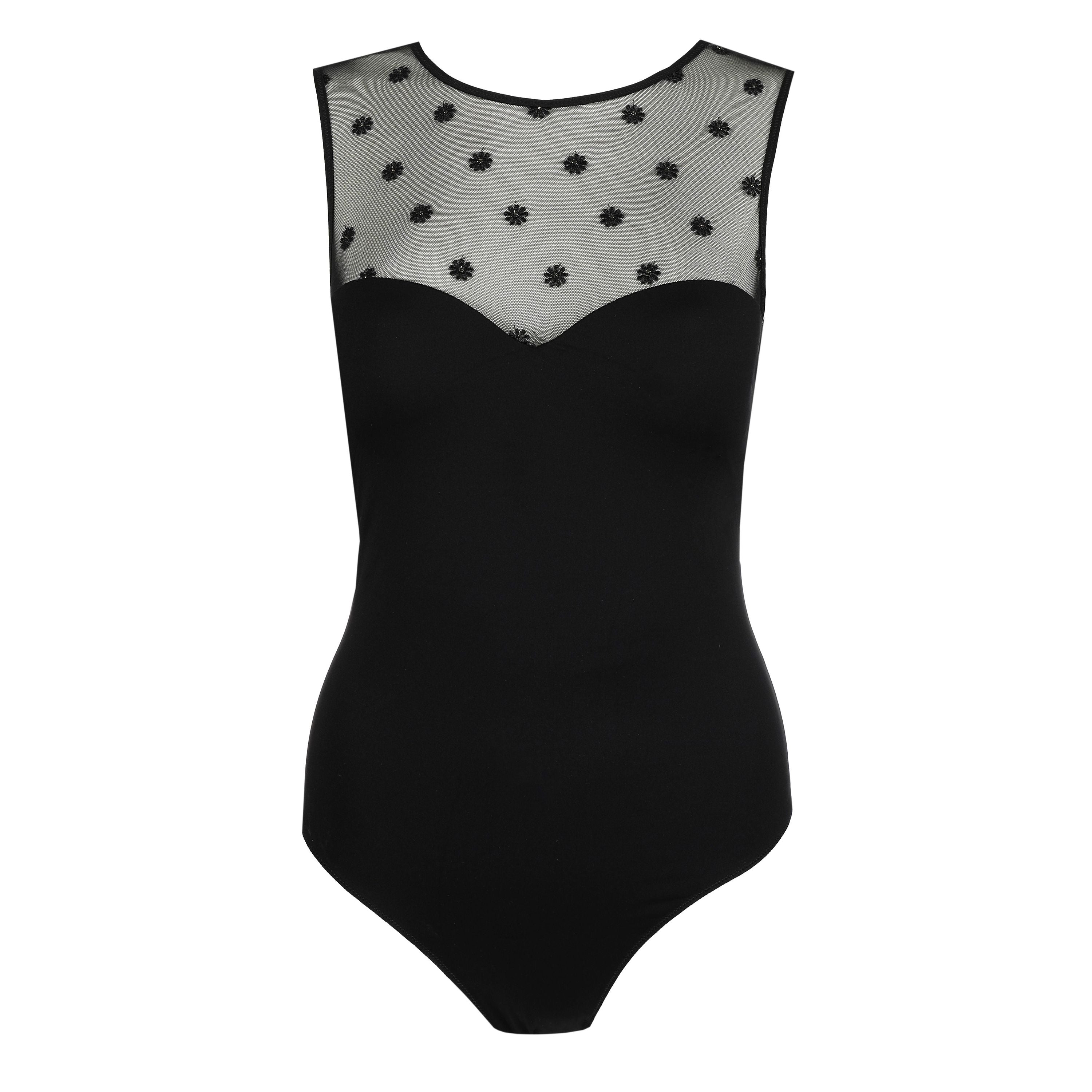 Body DAISY mit Stickereien - ZWA - Schwarz