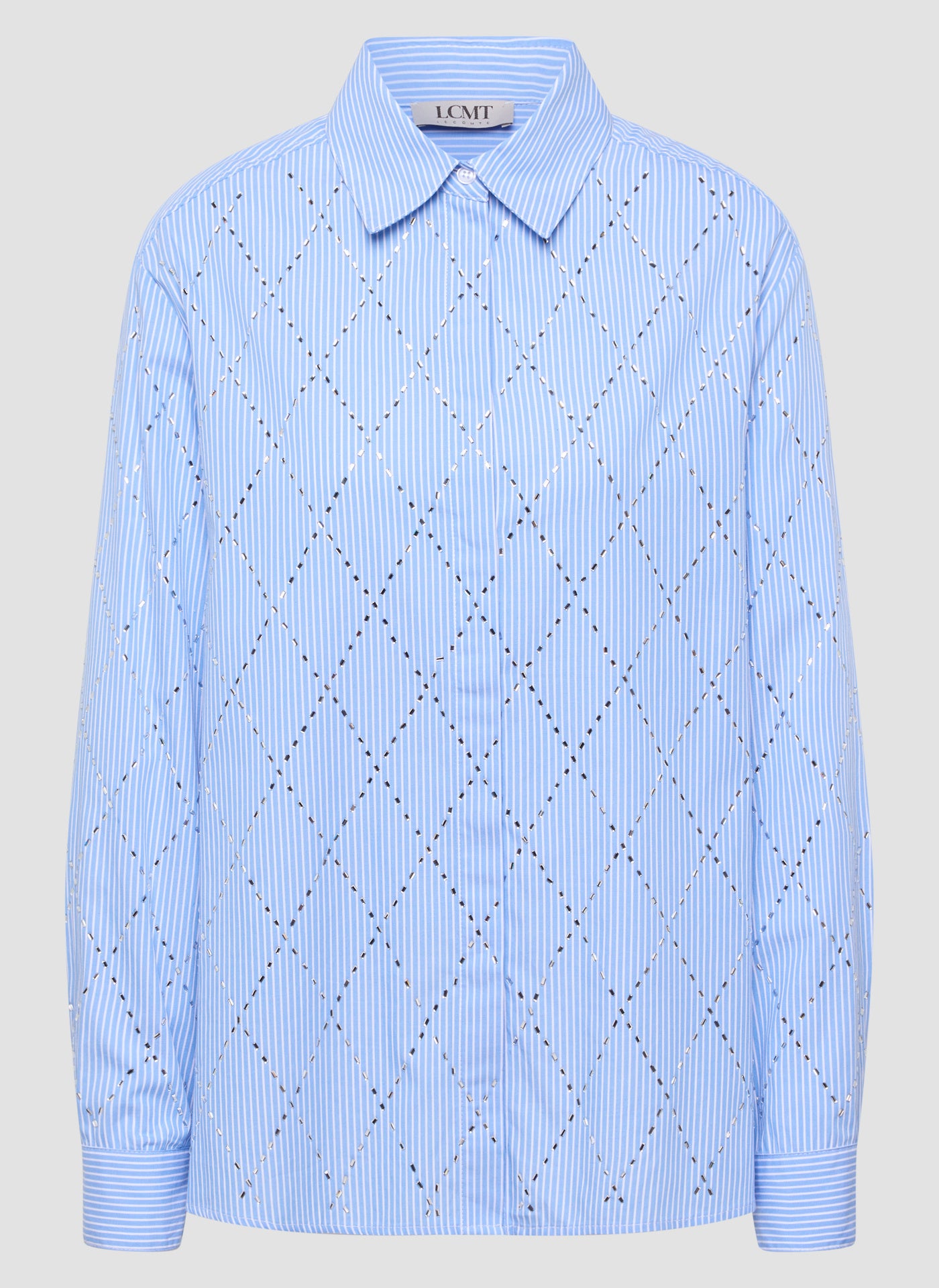 Bluse gestreift mit Strass-Details - 5332-Saphirblau - Blau