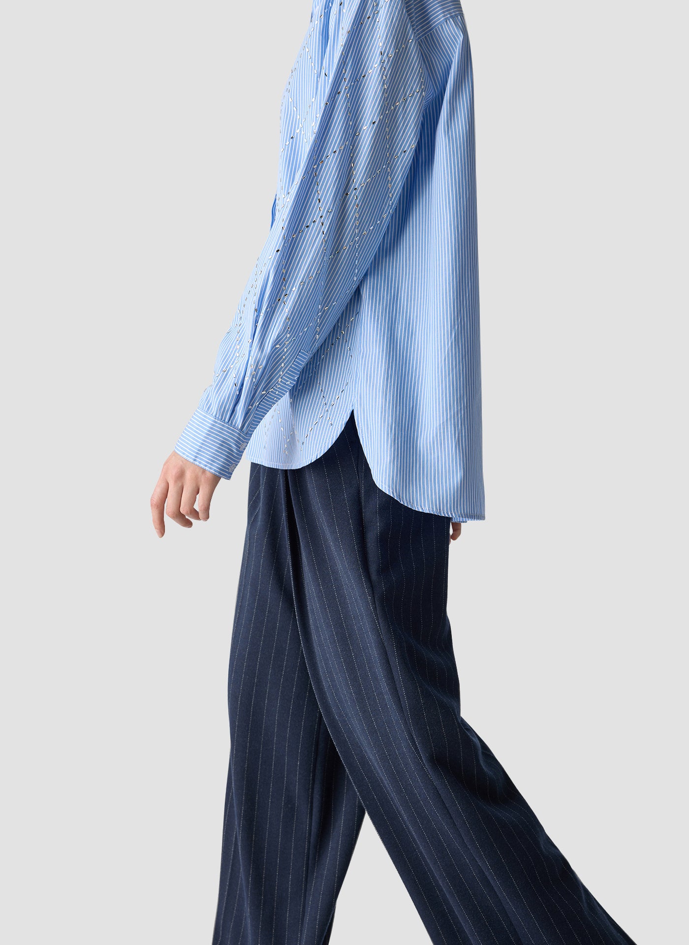 Bluse gestreift mit Strass-Details - 5332-Saphirblau - Blau